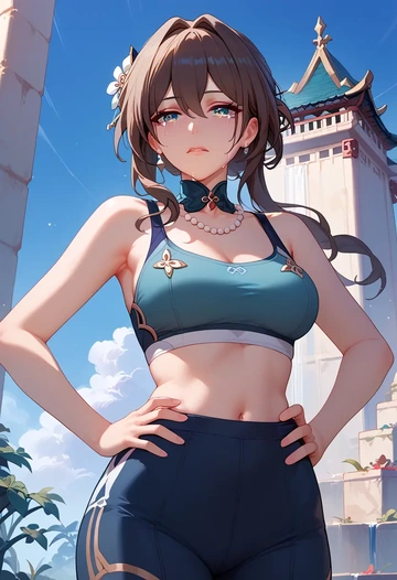 star rail,ruan mei,sports bra,high-waisted leggings  - AI generated anime art